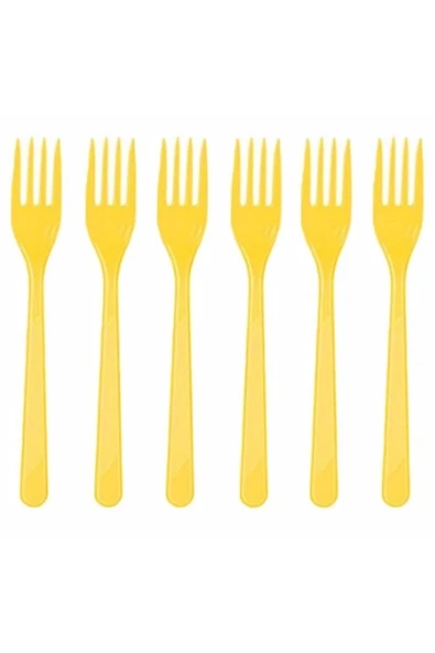 25 Kişilik Kullan At Plastik Tabak Bardak Çatal Peçete Masa Örtüsü Seti Sarı Renk - Resim 7