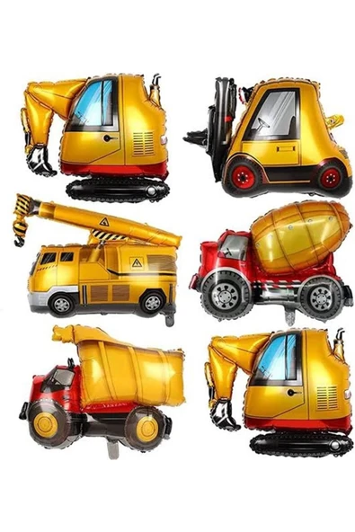 İnşaat Araçları Konsept Doğum Günü 2 Yaş Balon Set Mini Boy Kepçe Dozer Mikser Kamyon Forklift Balon - 2
