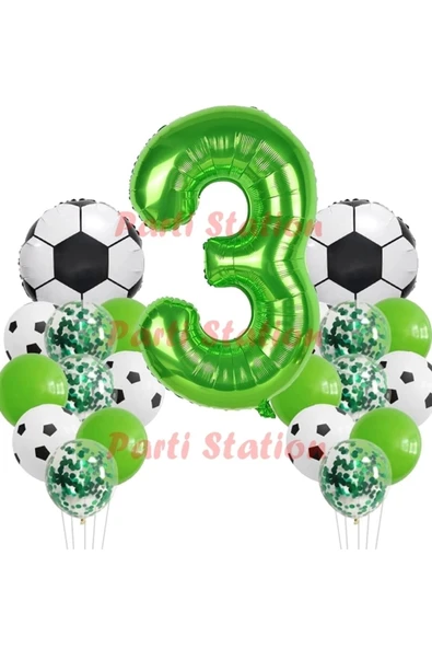 Futbol Maç Konsept Yeşil Rakam 3 Yaş Balon 76 Cm Futbol Konsept Yeşil Parti Doğum Günü Balon Seti