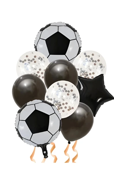 Siyah Beyaz Balon Set Siyah Beyaz 3 Yaş Balon Set Futbol Balon Set Doğum Günü Balon Set - 5