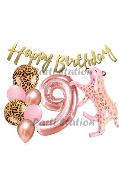 Pembe Leopar 9 Yaş Balon Set Safari Leopar Doğum Günü Parti Balon Set Pembe Panter Jungle Balon Set