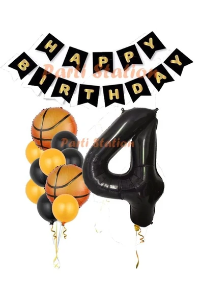 Basketbol Konsept 4 Yaş Siyah Balon Set Basketbol Tema Doğum Günü Balon Seti