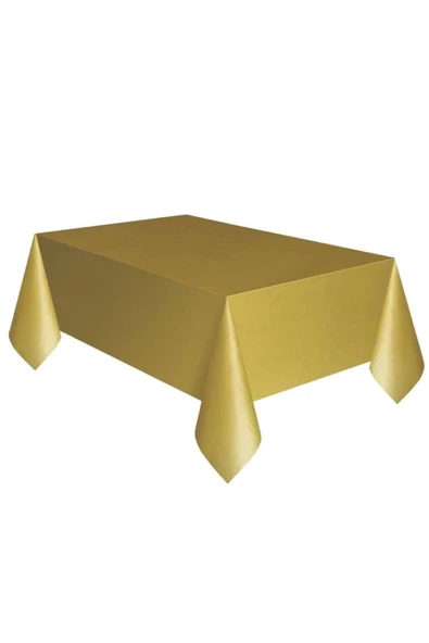 Masa Örtüsü Masa Eteği Plastik Altın Gold Renk Masa Örtüsü Altın Renk Metalize Sarkıt Masa Eteği Set - 2
