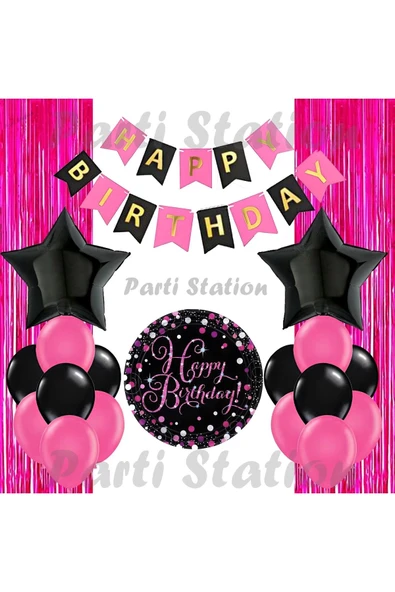 Black Pink Konsept Doğum Günü Balon ve Dekor Seti Black Pink Tema Süsleme Seti