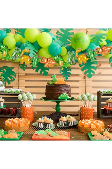 Altın Renk Rakam Balonlu Dinozor 5 Yaş Doğum Günü Parti Yapışık Balon Set Dinozor Tema Parti Set - Resim 2