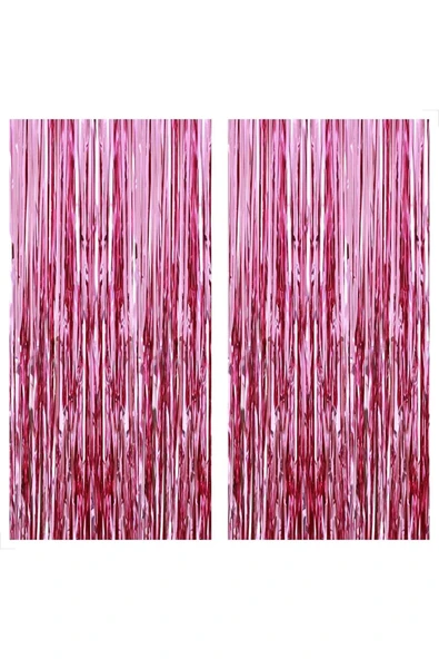 2 Adet Pembe Renk Metalize Arka Fon Perdesi ve 1 Adet Plastik Pembe Renk Masa Örtüsü Set - Resim 2