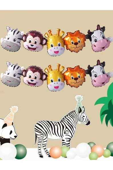 Yeşil Renk Rakam Balonlu Safari 8 Yaş Doğum Günü Parti Balon Set Safari Hayvanlar Tema Parti - Resim 2