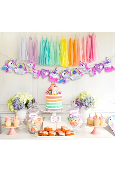 Mor Renk Rakam Balonlu Unicorn 3 Yaş Doğum Günü Parti Balon Set Unicorn Tema Lila Renk Parti Seti - Resim 2