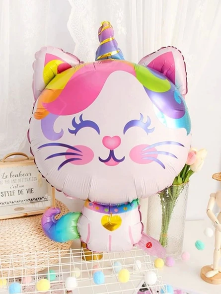 Unicorn Kedi Konsept Balon Set Sevimli Unicorn Kedi Balon Buketi Owl Doğum Günü Balon Set - Resim 2