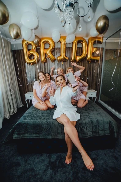 Gold Renk BRİDE Balon Set Bekarlığa Veda Bride To Be Konsept Altın Renk Balon Set 76 cm Harf Balon - Resim 3