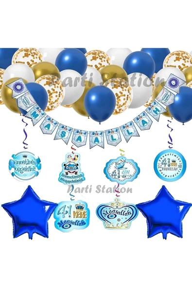 Sünnet Balon Seti Maşallah Yazısı Sünnet Parti Balon Set Maşallah Banner Lacivert Yıldız Parti Seti ürün görseli