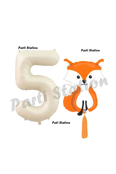 Woodland Tilki Balon 5 Yaş Balon Set Sevimli Tilki Balon ve Krem Rakam Balon Doğum Günü Seti ürün görseli