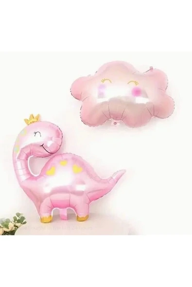 Sevimli Dinozor Konsept Pembe Dinozor ve Pembe Bulut Balon Set Pink Dinosaur Balloon - 2