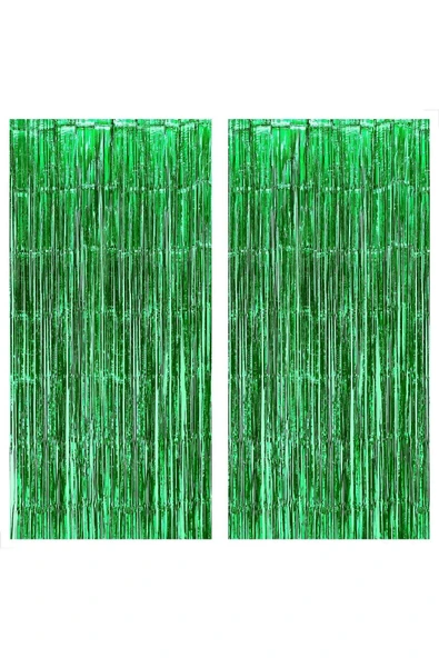 2 Adet Yeşil Renk Metalize Arka Fon Perdesi ve 1 Adet Plastik Gümüş Gri Renk Masa Örtüsü Set - Resim 2