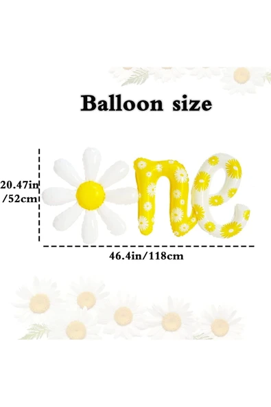 Papatya Tema 1 Yaş One Yazılı Folyo Balon Papatya Konsept One Folyo Balon Daisy One Foil Balloon - Resim 3