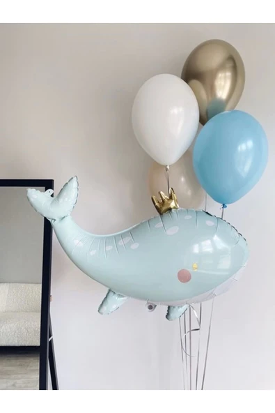 Sevimli Yeşil Balina Konsept Balina Balon Set Balina Balon Buketi Whale Balloon Doğum Günü Set