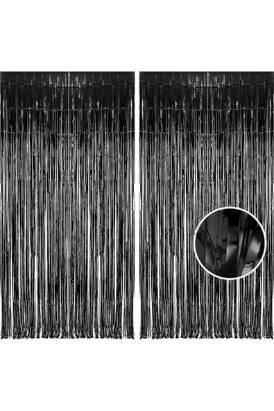 2 Adet Siyah Renk Metalize Arka Fon Perdesi ve 1 Adet Plastik Pembe Renk Masa Örtüsü Set - 2