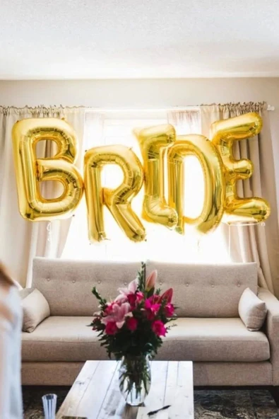 Gold Renk BRİDE Balon Set Bekarlığa Veda Bride To Be Konsept Altın Renk Balon Set 76 cm Harf Balon - Resim 5