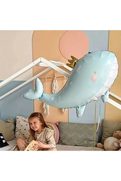 Sevimli Yeşil Balina Konsept Balina Balon Set Balina Balon Buketi Whale Balloon Doğum Günü Set - 3