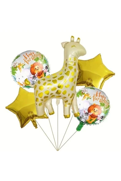 Safari Konsept Zürafa Balon Set Zürafa Konsept Balon Buketi Giraffe Balloon Doğum Günü Balon Set ürün görseli