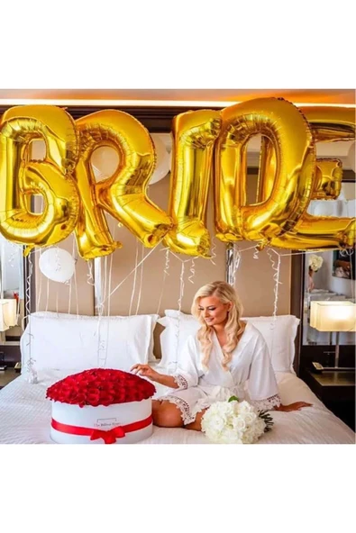 Gold Renk BRİDE Balon Set Bekarlığa Veda Bride To Be Konsept Altın Renk Balon Set 76 cm Harf Balon - Resim 2