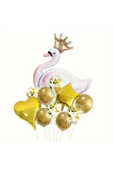 Beyaz Kuğu Konsept Sevimli Kuğu Balon Set Swan Balloon Birthday Party Set ürün görseli