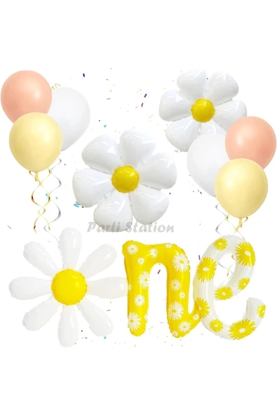 Papatya Tema 1 Yaş One Yazılı Folyo Balon Papatya Konsept One Folyo Balon Daisy One Foil Balloon ürün görseli