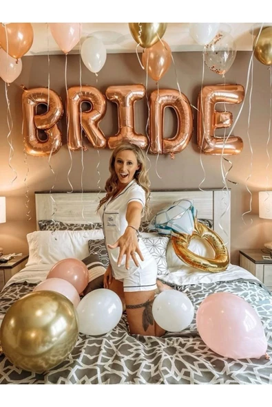 Rosegold BRİDE Balon Set Bekarlığa Veda Bride To Be Konsept Balon Set 100 cm Harf Balon