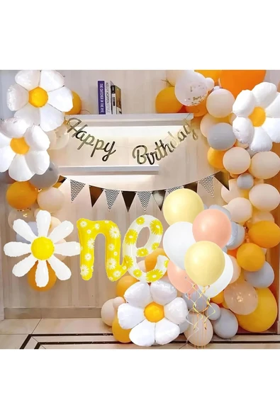 Papatya Tema 1 Yaş One Yazılı Folyo Balon Papatya Konsept One Folyo Balon Daisy One Foil Balloon - Resim 4