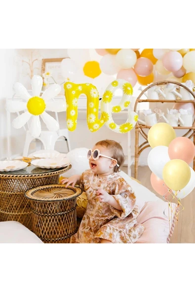 Papatya Tema 1 Yaş One Yazılı Folyo Balon Papatya Konsept One Folyo Balon Daisy One Foil Balloon - Resim 5