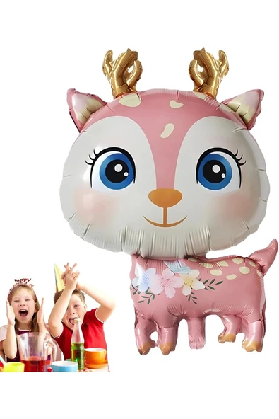 Sevimli Geyik 7 Yaş Balon Set Ceylan Balon Woodland Konsept Geyik Balon ve Pembe Renk Rakam Balon - 2