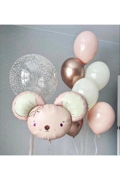 Sevimli Pembe Fare Folyo Balon Hamster Fare Konsept Folyo Balon 1 Adet 68x59 cm - Resim 6