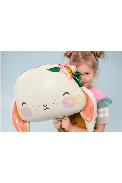 Sevimli Tavşan Folyo Balon Bunny Çiçekli Tavşan Konsept Folyo Balon 1 Adet 65x54 cm - Resim 2
