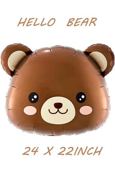 Sevimli Ayıcık Kafa Balon 1 Yaş Balon Set Woodland Konsept Ayı Balon ve Krem Renk Rakam Balon - Resim 2