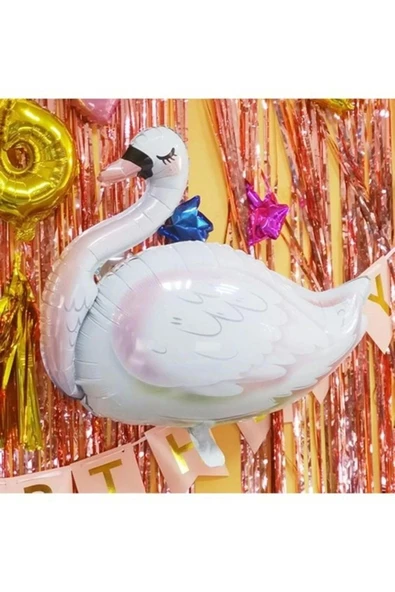 Beyaz Kuğu Konsept Sevimli Kuğu Balon Set Pink Swan Balloon Birthday Party Set - Resim 2