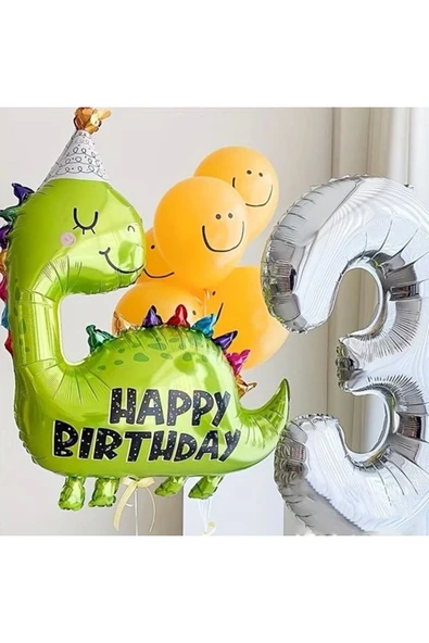 Dinozor Happy Birthday Folyo Balon Sevimli Dinozor Konsept Doğum Günü Folyo Balon 1 Adet 89x86 cm - Resim 3