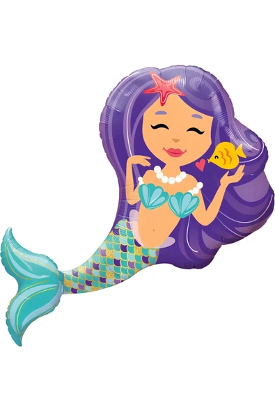 Deniz Kızı Konsept Mermaid Deniz Kızı 8 Yaş Balon Set ve Mor Rakam Balon Doğum Günü Parti Balon Set - Resim 5