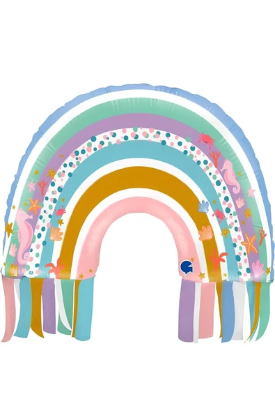 Gökkuşağı 1 Yaş Balon Set Mermaid Rainbow Konsept Balon ve Mor Rakam Balon - Resim 2