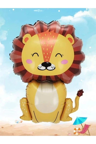1 Adet Safari Konsept Sevimli Aslan Folyo Balon Lion Balloon 100 cm - Resim 5
