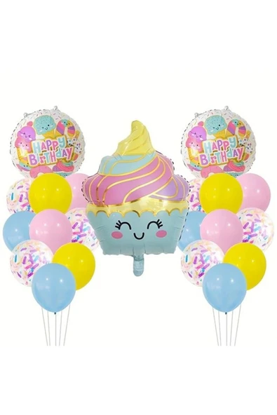 Pastane Şeker Cupcake Konsept Doğum Günü Balon Set İce Cream Tema Doğum Günü Balon