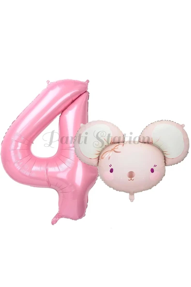 Pink Mouse 1 Yaş Balon Set Sevimli Pembe Fare Konsept Balon ve Pembe Rakam Balon Hamster Balon ürün görseli
