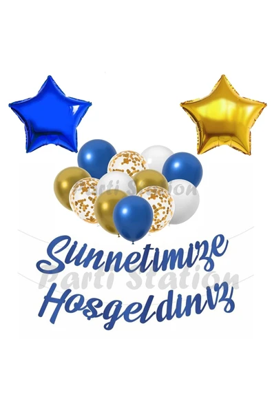 Sünnet Kutlama Seti Sünnetimize Hoş Geldiniz Yazısı Flama Sünnet Parti Banner Set Yıldız Balon Seti