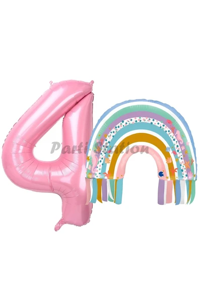 Gökkuşağı 4 Yaş Balon Set Mermaid Rainbow Konsept Balon ve Pembe Rakam Balon ürün görseli