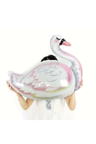 Beyaz Kuğu Konsept Sevimli Kuğu Balon Set Pink Swan Balloon Birthday Party Set - Resim 3