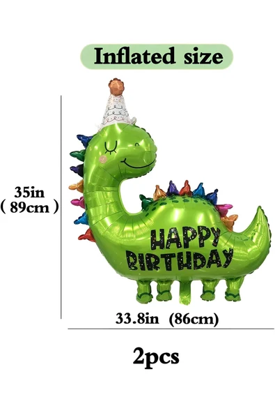 Dinozor Balon 7 Yaş Balon Set Dinozor Konsept Balon ve Yeşil Renk Rakam Balon - Resim 2