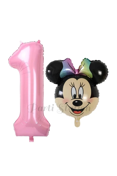 Minnie Mouse 1 Yaş Balon Set Minnie Mouse Konsept Balon ve Pembe Rakam Balon Set
