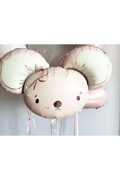 Sevimli Pembe Fare Folyo Balon Hamster Fare Konsept Folyo Balon 1 Adet 68x59 cm - Resim 2