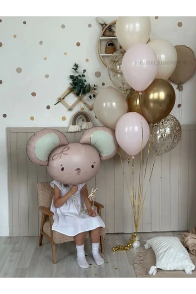 Sevimli Pembe Fare Folyo Balon Hamster Fare Konsept Folyo Balon 1 Adet 68x59 cm - Resim 5