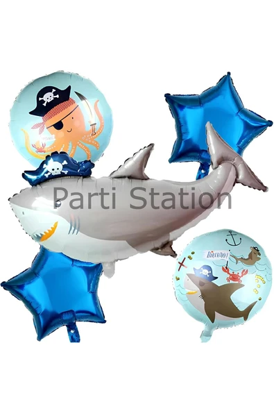 Korsan Köpek Balığı Balon Set Korsan Shark Konsept Doğum Günü Folyo Balon Set ürün görseli