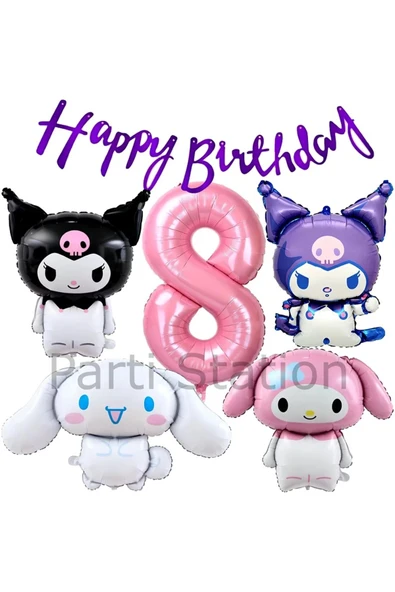 Sanrio Kuromi Melody Cinnamon 8 Yaş Pembe Balon Set Anime Kuromi Melody Konsept Doğum Günü Balon Set ürün görseli